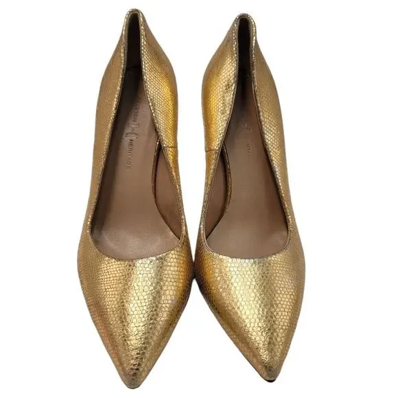 Halston Heritage Gold Heels Leather Pumps - Picture 6 of 11